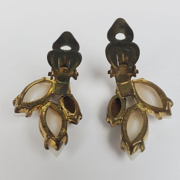 Vintage West Germany White Clear AB Crystal Rhinestone Glass‎ Clip On Earrings - Picture 10 of 12